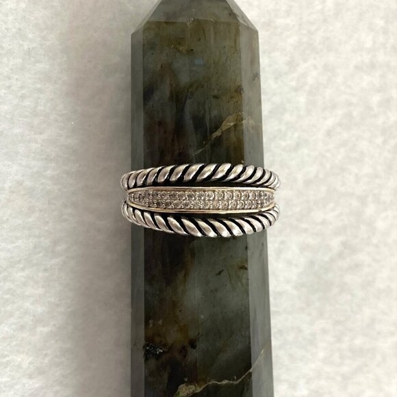 Sterling Silver 925 Gold Accent 2 Row Cubic Zirconia CZ Rope Band Ring Sz 7.75 - Picture 11 of 16